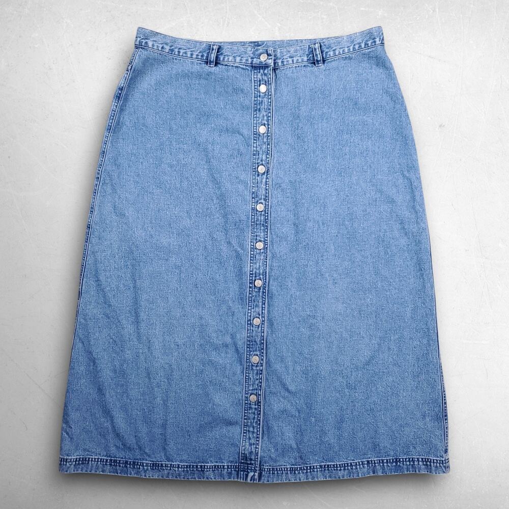 LRL Lauren Jeans Co Denim Maxi Skirt Womens 20W Blue A-Line Button Front 90s VTG